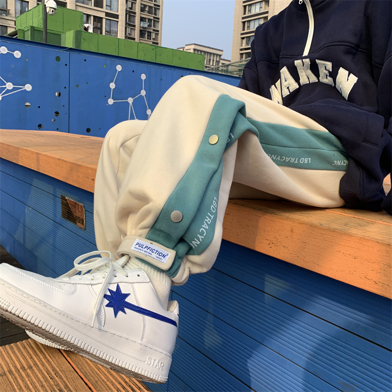 裤子男士秋冬季新款潮流宽松排扣卫裤加绒加厚保暖潮流冬装休闲裤