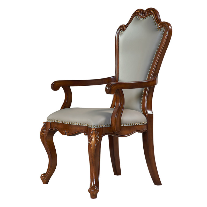 美式真皮餐椅实木欧式餐桌椅子家用书房扶手餐椅