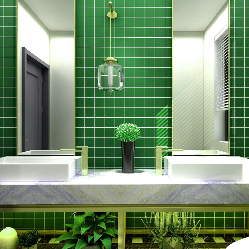 网红墨绿色马赛克陶瓷扇形冰裂瓷砖厨房卫生间浴室游泳池地墙绿砖