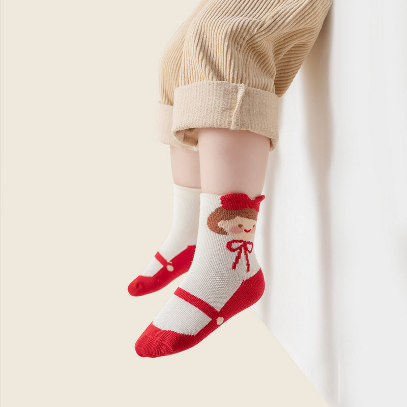 caramella女童袜子秋冬纯棉儿童卡通草莓女孩中筒春秋儿童袜子016岁