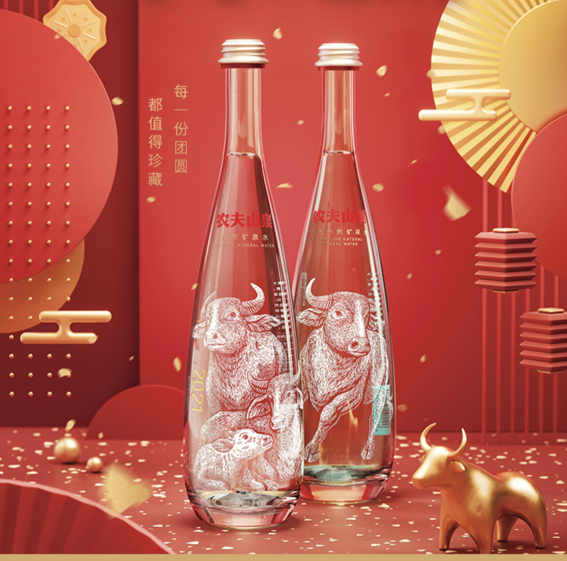 农夫山泉牛年纪念瓶礼盒装纪念版限量玻璃瓶猴年饮用水