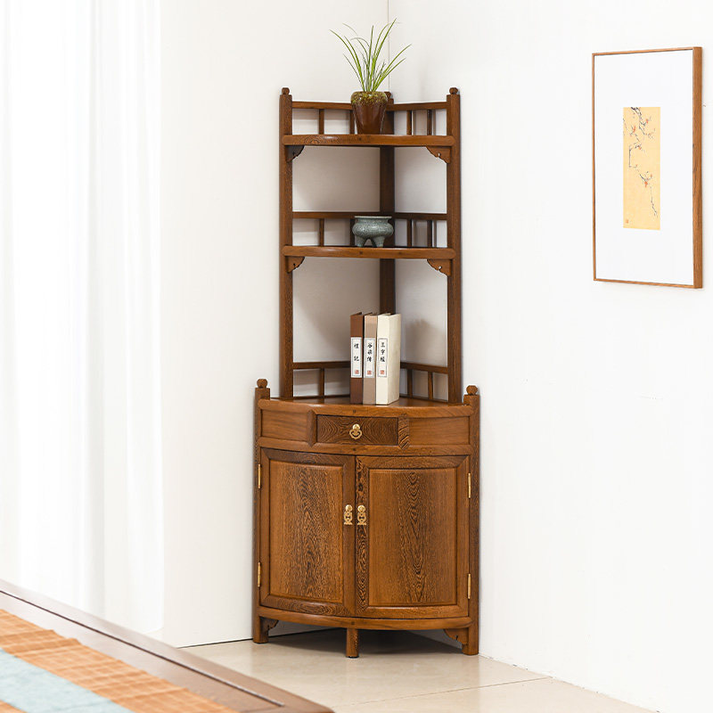 鸡翅木墙角半圆实木拐角三角家用中式转角置物架角柜