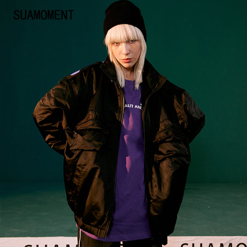 suamoment三代斜大字母夹克抓痕印花宽松休闲男女夹克