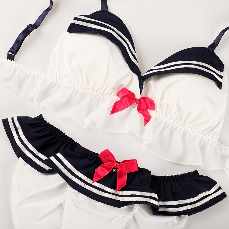 条纹少女海军风日系内衣文胸套装学生可爱水手制服甜美清纯女性感