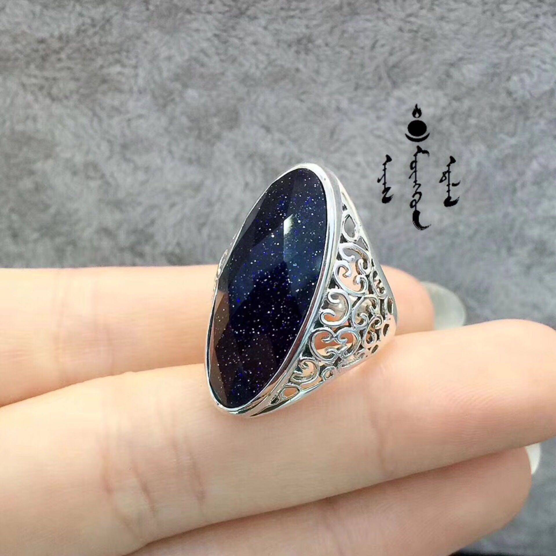 纯银镂空女戒晶石民族风戒指活口蒙古元素藏族戒指