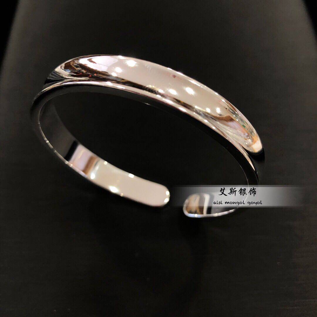 足银光面手镯艾斯银饰女士纯银凹面里面全光手镯