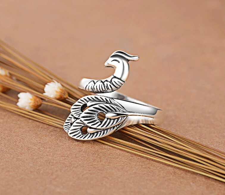 戒指带线神器指环创意复古开口孔雀指做旧钩戒指