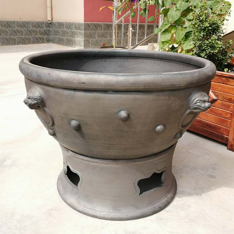 老北京虎头鱼盆80cm手工瓦盆瓦缸家用养鱼鱼缸鱼缸