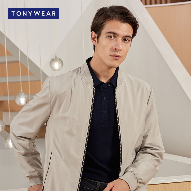 tonywear汤尼威尔男士商务休闲春秋棒球领条暗纹夹克