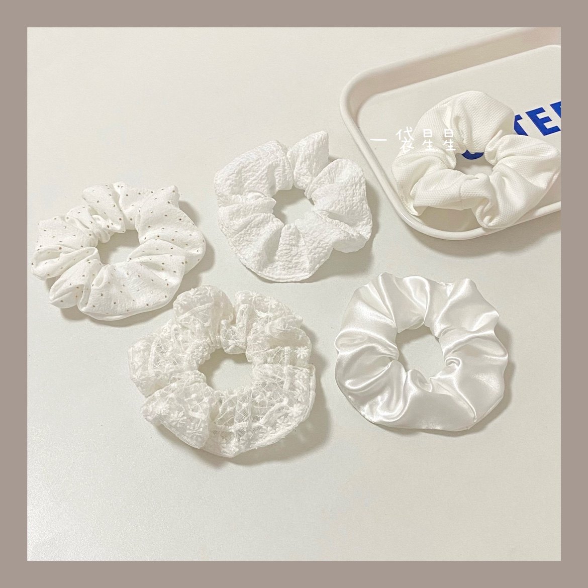 白色发圈原创自制韩国简约缎面蕾丝头绳复古发饰