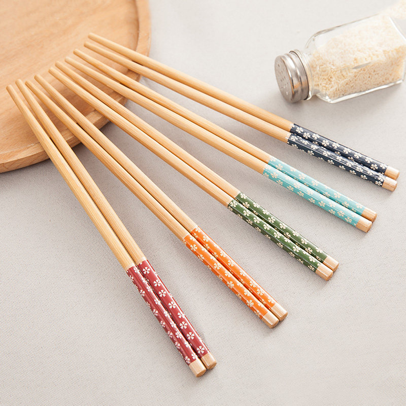 1双天然环保印花木质筷子无漆无蜡复古家用筷子