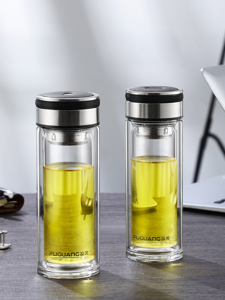 富光双层玻璃杯茶水分离泡茶茶杯男士高端商务玻璃杯