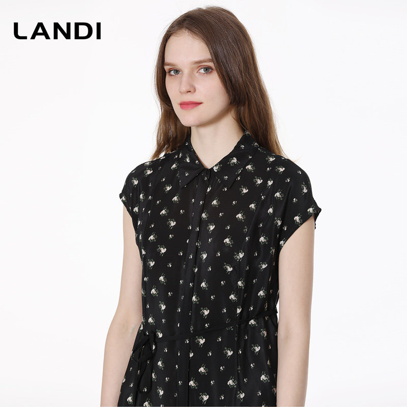 landi蓝地女装2020夏季新款衬衫领长款连衣裙