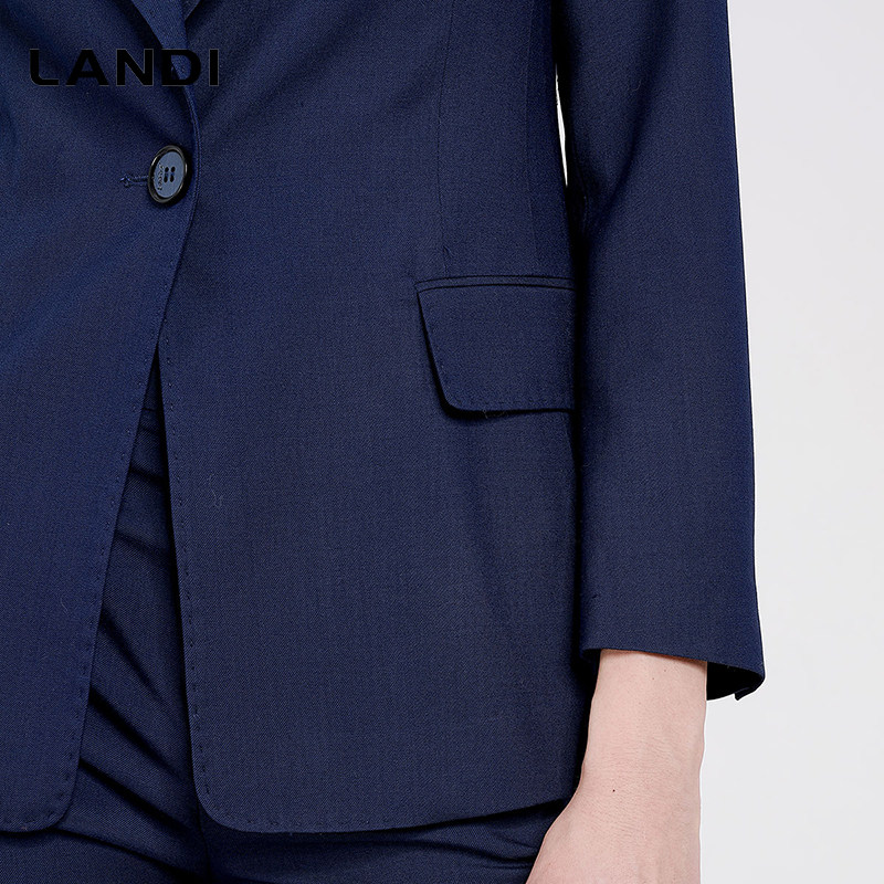 landi蓝地女士蓝色西装外套收腰显瘦西装