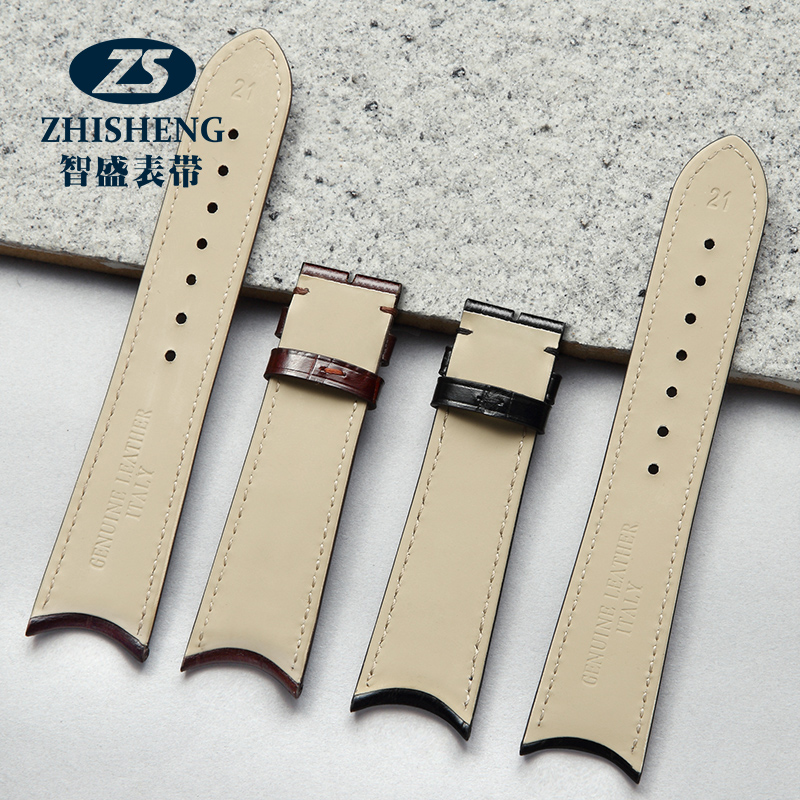 智盛手表带真皮男配件皮带代用积家表带约会小丑大师翻转系列