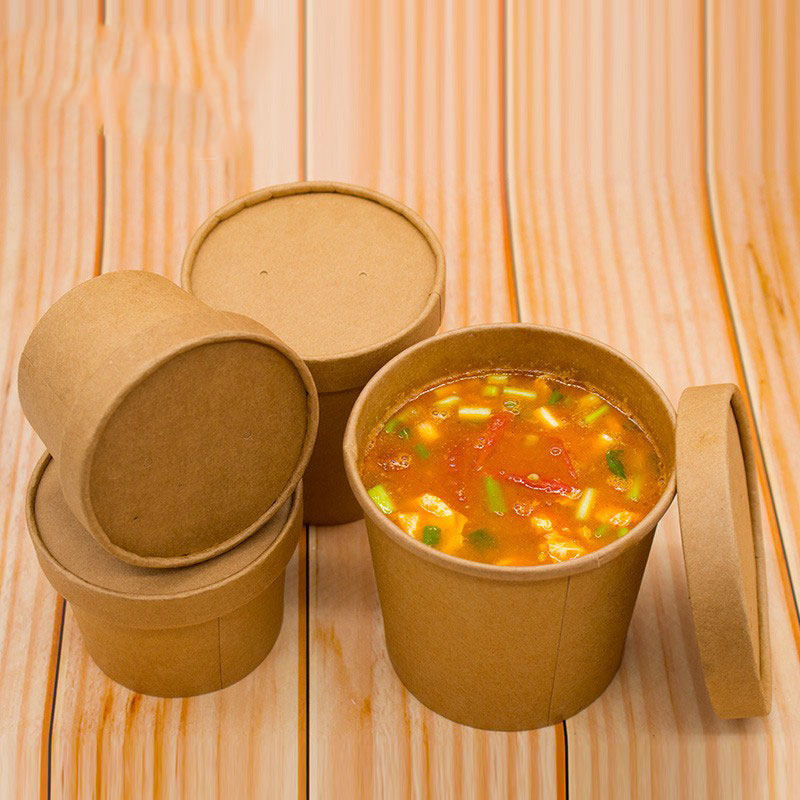otop一次性牛皮纸汤碗圆形餐盒外卖打包盒粥杯汤盒一次性餐盒