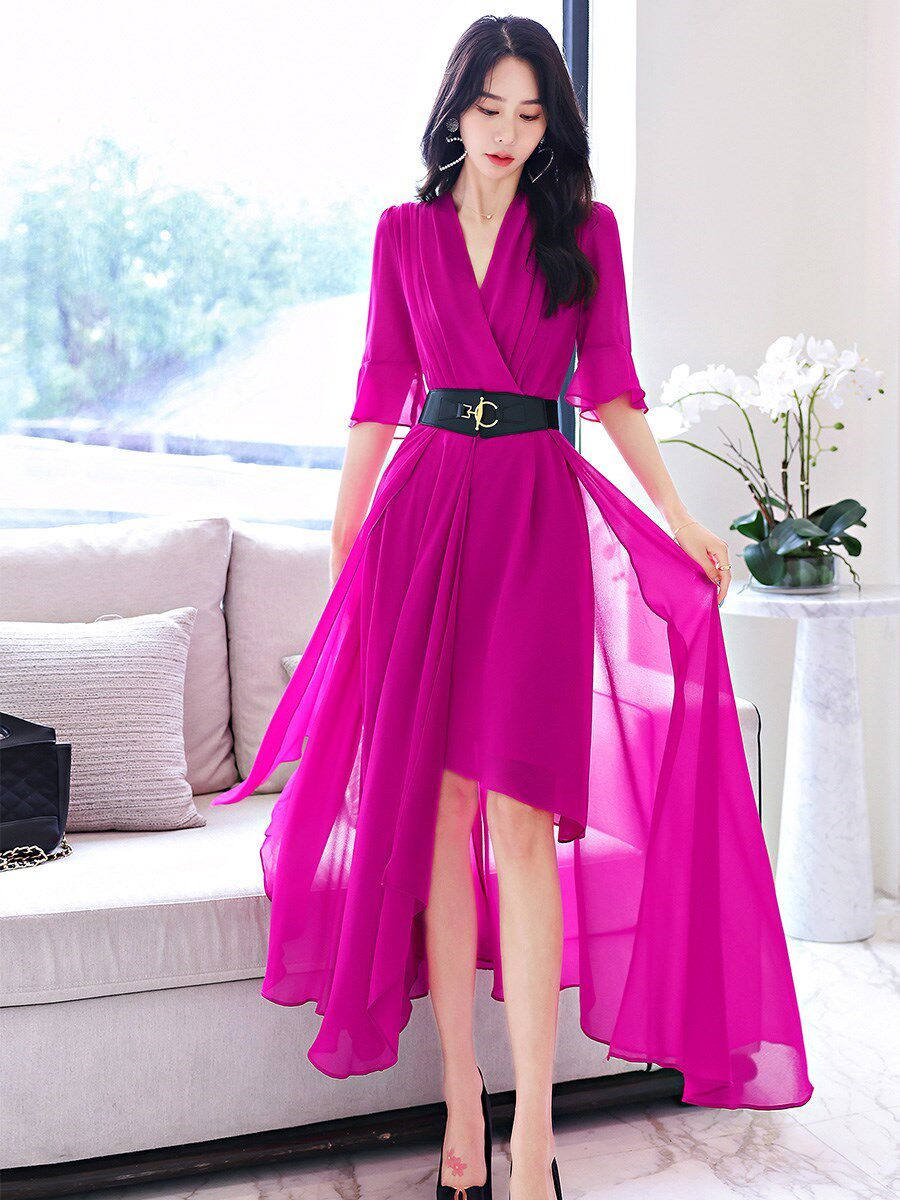 别致惊艳长裙脚踝超长气质名媛高端连衣裙女神范高级连衣裙