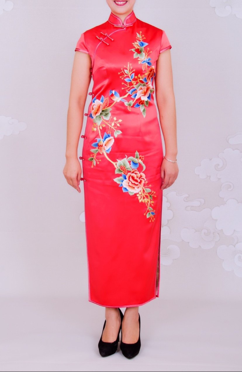 浅草浅草家家中国风重磅缎面真丝手推旗袍婚礼旗袍