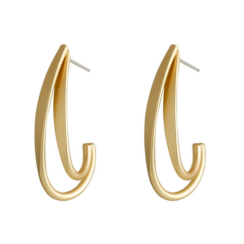 欧美金属双层错位c形耳环女2020新款气质个性简约高级感耳钉r983