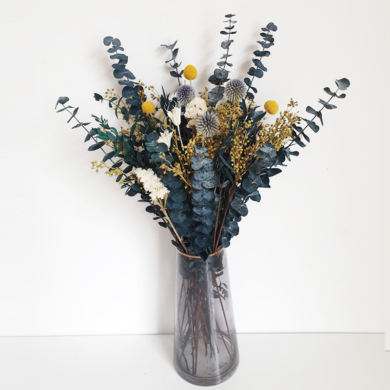 森系轻奢大花束70永生尤加利叶进口蓝星球客厅电视柜干花装饰天然