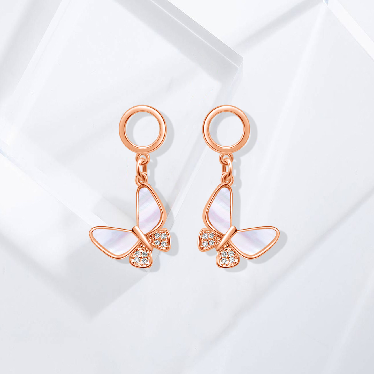 蝴蝶耳饰2022年新款个性不对称长款耳环纯银银针耳环