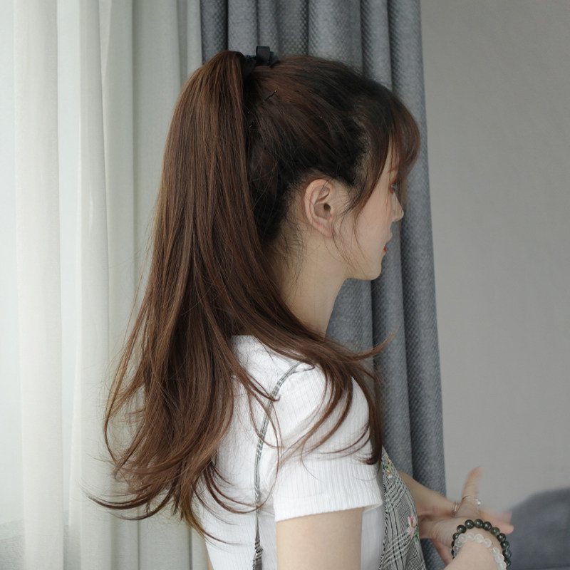 假发女绑带式微卷马尾 中长款直发辫子 逼真自然发尾卷假发片长发