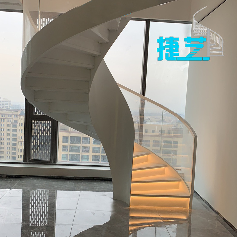 室内弧形旋转楼梯玻璃别墅酒店会所商用厂家整体楼梯