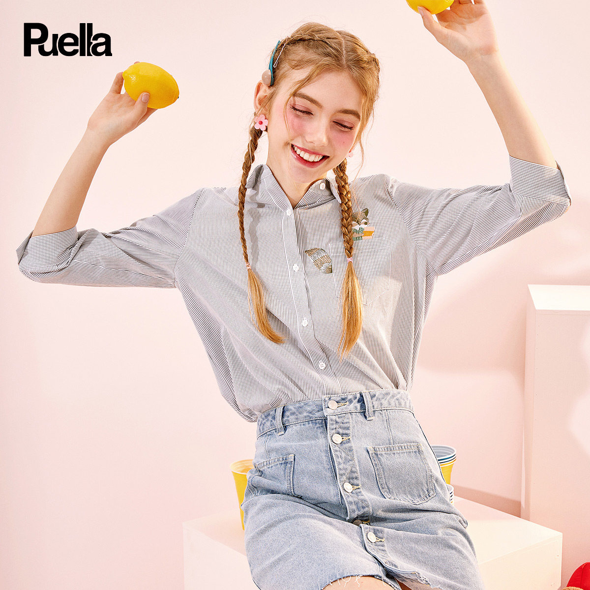 puella拉夏贝尔旗下小心心机2022夏款小众衬衫女装衬衫