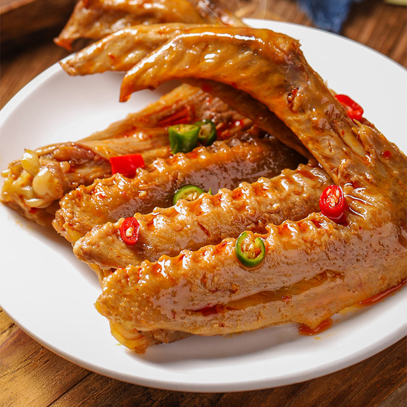 休闲领券300-200精武香辣鸭翅翅膀200g颗粒零食鸭肉零食