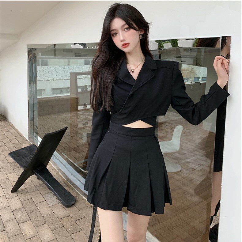 黑色jk制服套装2022秋季小个子炸街学院时尚时尚套装