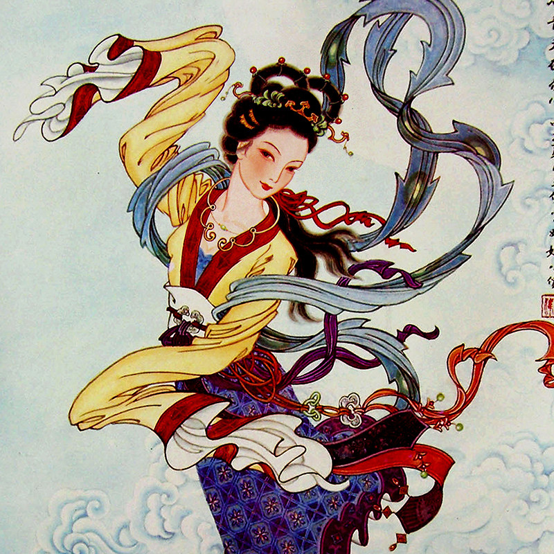 人物人物画画像挂画嫦娥奔月卷轴酒店客厅仙女装饰画国画