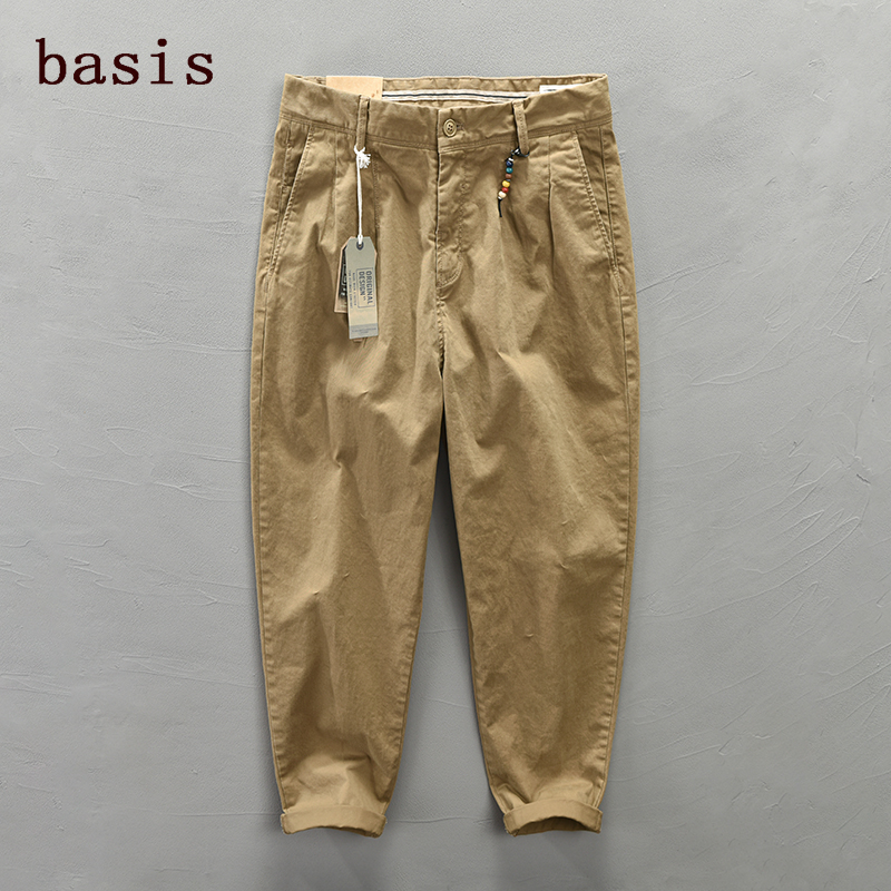 日系潮牌束脚工装裤男士宽松小脚休闲裤子春秋美式复古直筒九分裤