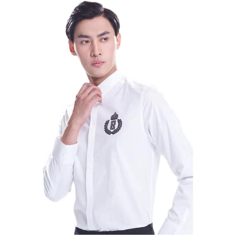 素拼男装新款纯色方领春秋修身简约潮流雅痞衬衫