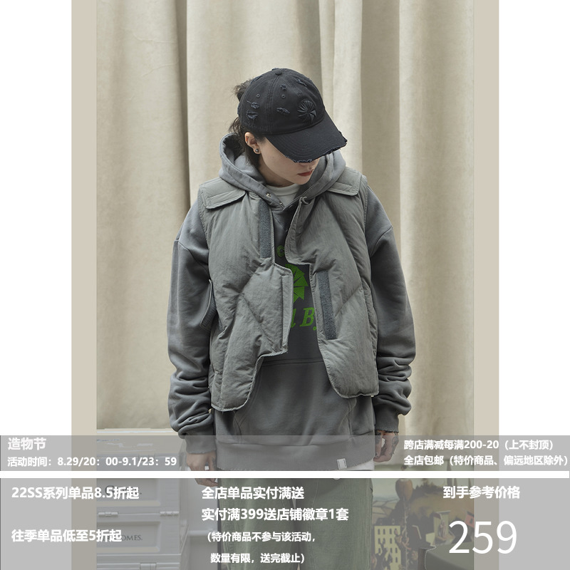 LIMPIDOCULUS(LIMS)21AW灰不规则布局可拆魔术贴分离充棉短款马甲