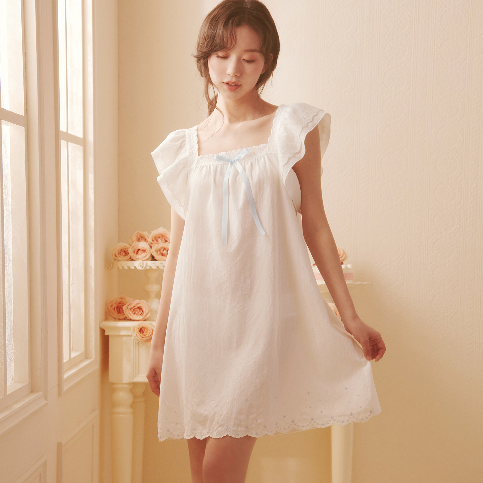 rosetree纯棉吊带睡裙夏季甜美可爱少女宫廷风睡睡裙