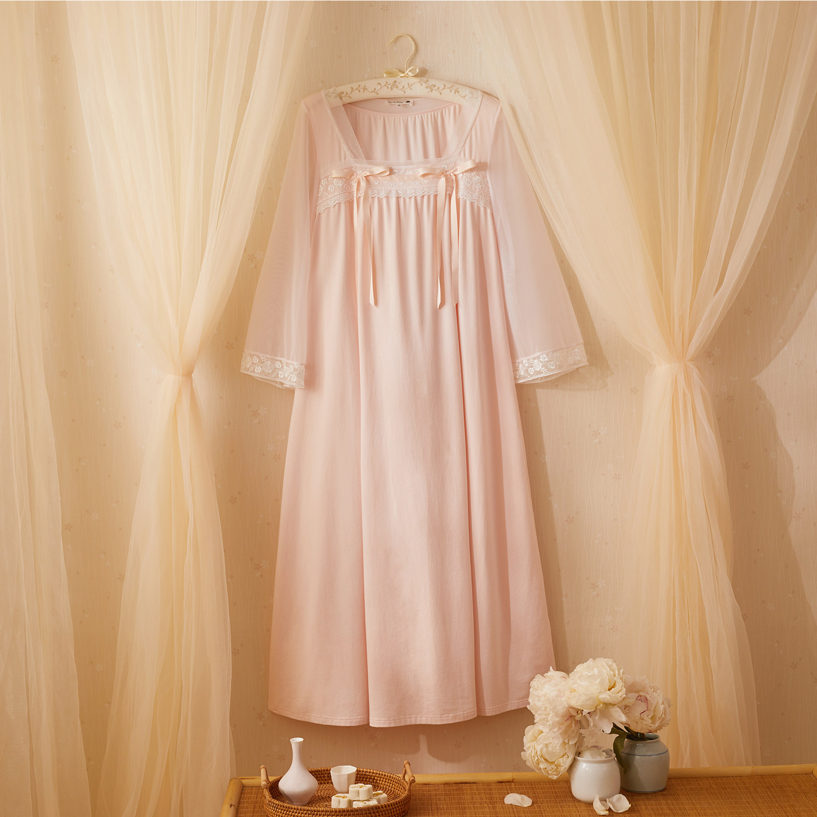 rosetree汉服睡裙女春秋季薄款长袖纯棉古风国风睡裙