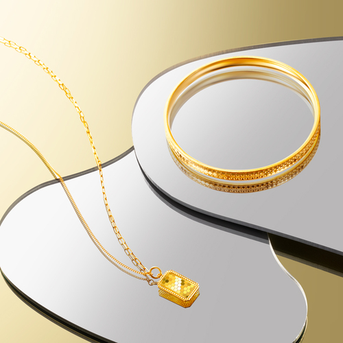 潮宏基高光金镜光足金手镯黄金5g高光金婚庆镜面金计价