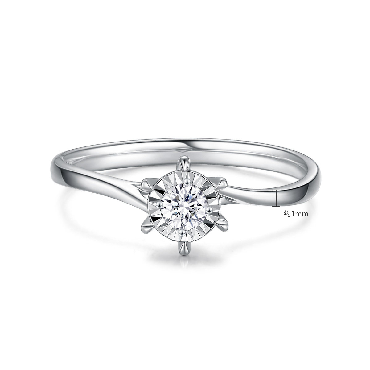 潮宏基戒指纪念婚戒女克拉六爪璀璨心喜钻石金钻石手饰