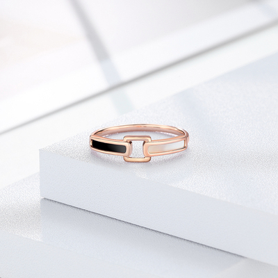 潮宏基撞色线条金玛瑙玛瑙戒指玫瑰金戒指贝壳关节戒女手饰