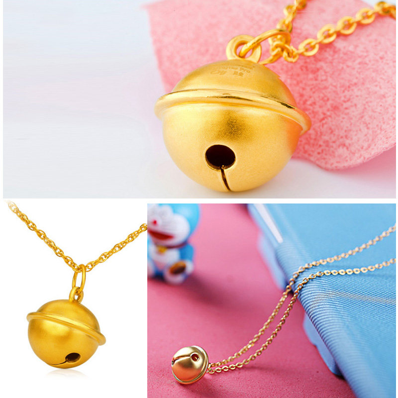 潮宏基 哆啦a梦 铃铛3d硬金足金吊坠女款黄金项链