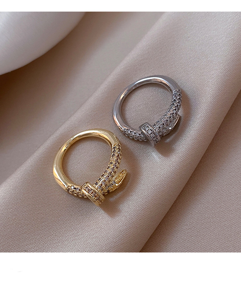 18k金玫瑰金群镶满钻钉子戒指ins莫桑钻细版小众手饰