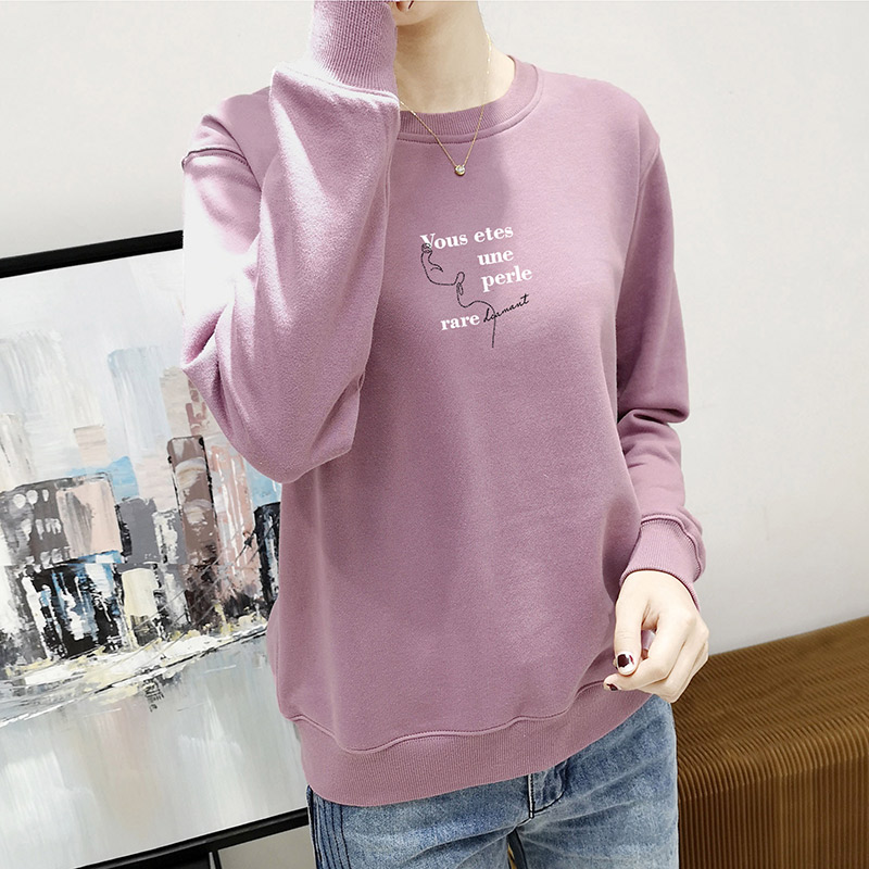 无帽圆领卫衣女春秋薄款2021新款宽松慵懒风bf套头ins上衣外套潮