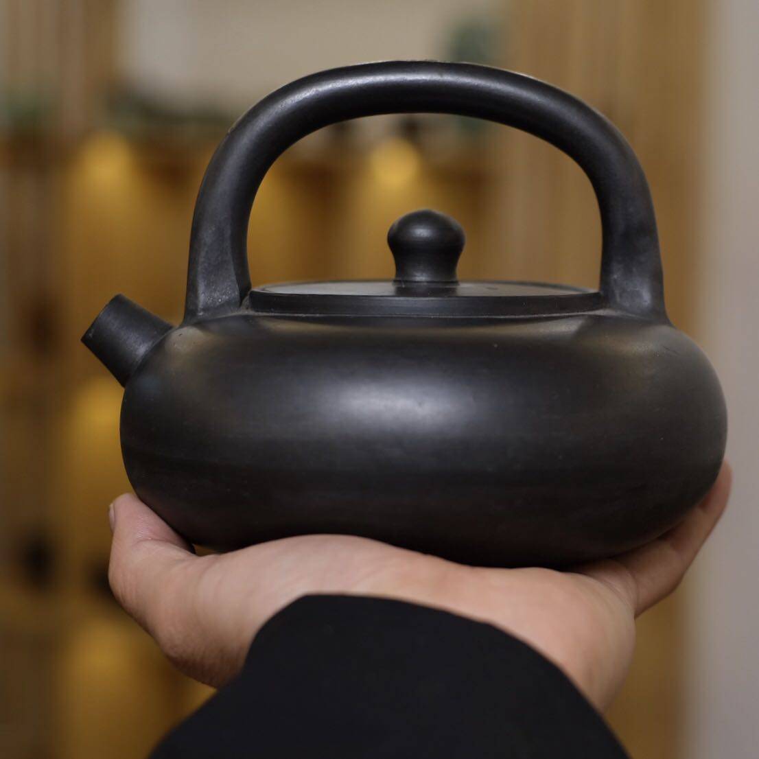 茶壶日本大正时期又玄堂黑黑陶提梁炮口急须茶壶