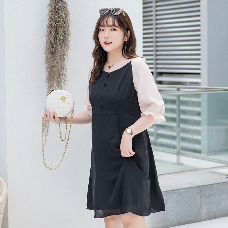 胖女人大码女装2019夏装新款胖mm宽松气质遮肚显瘦减龄雪纺连衣裙