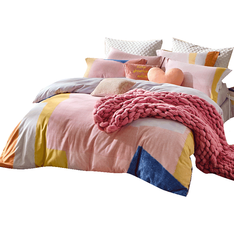 lovo家纺床品四件件套全棉18m床磨毛床单被套床品套件