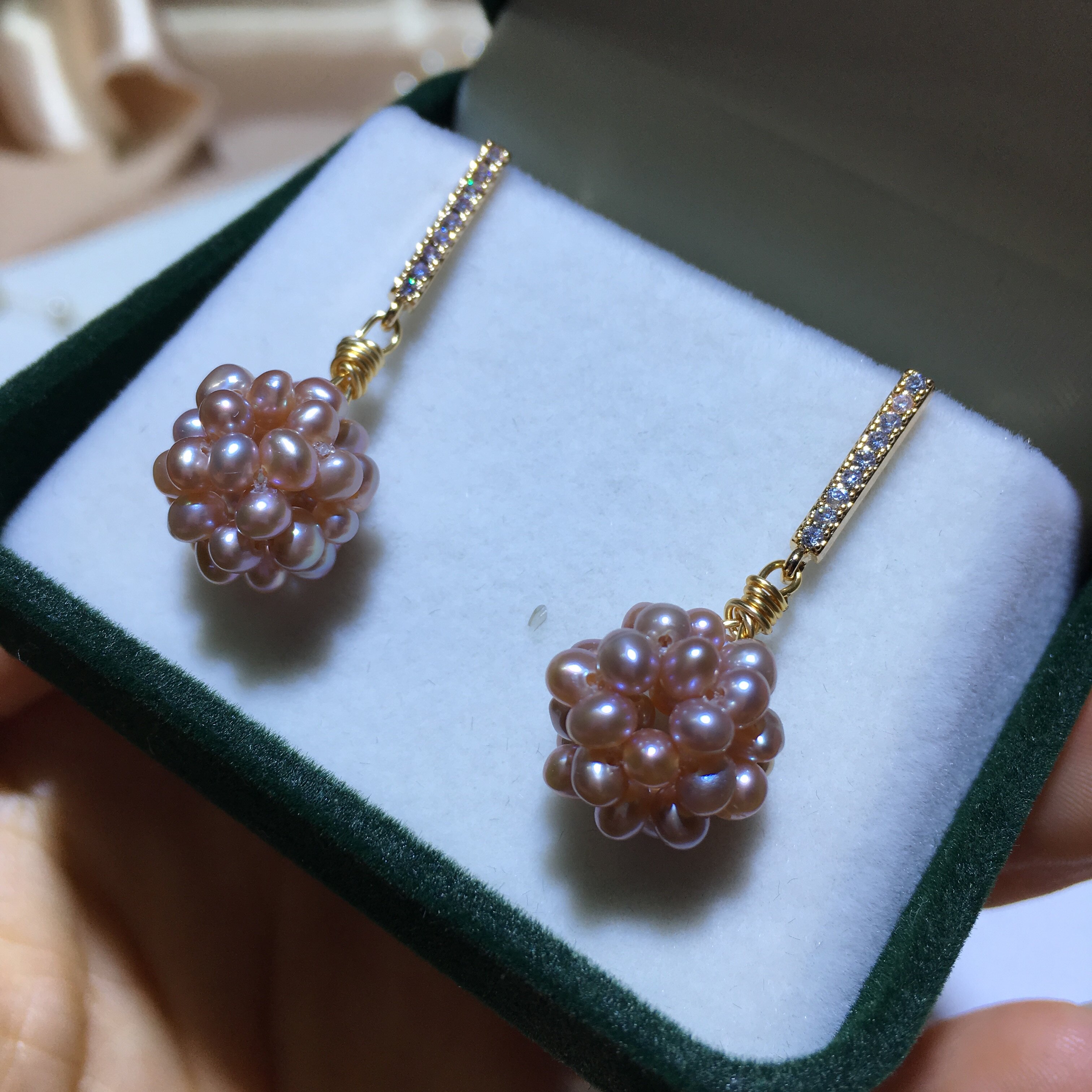 珍珠天然手工编制小珍珠球爆耳环雪花耳钉耳饰耳饰