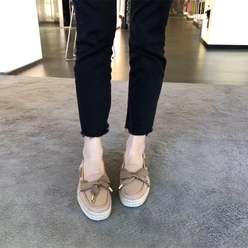 草编蝴蝶结平底单鞋女2022春新款韩版百搭休闲乐福鞋渔夫豆豆鞋女