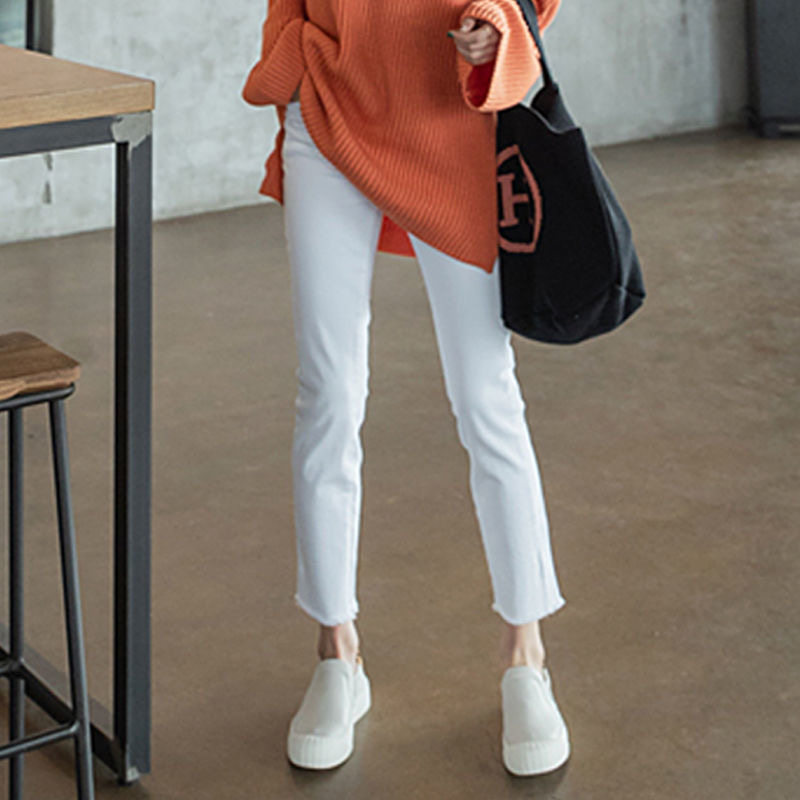 白色烟管显瘦穿搭春夏筒裤九分矮小八九牛仔裤牛仔裤