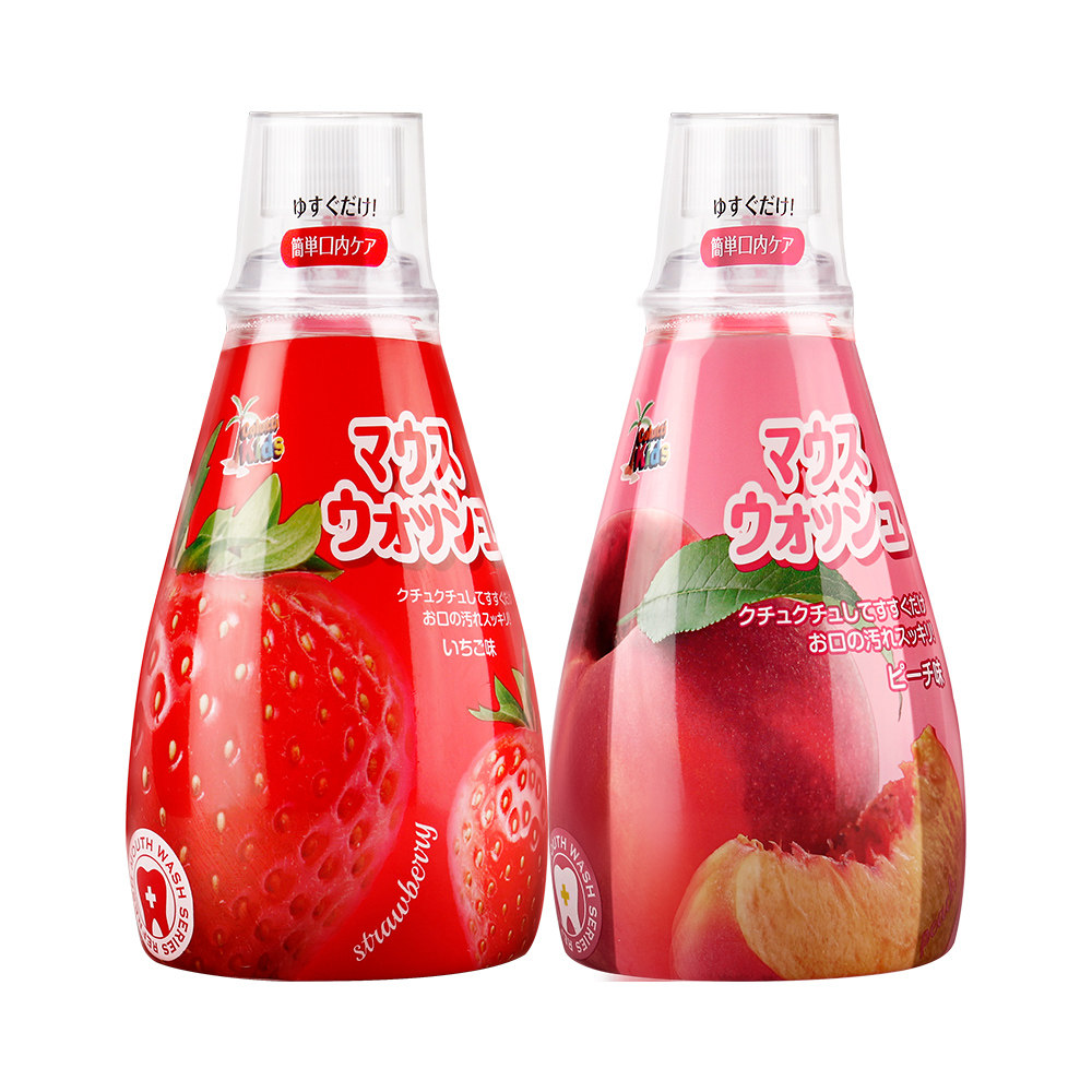 日本进口德露宝儿童漱口水水蜜桃味340ml瓶清新防蛀口臭杀菌便携