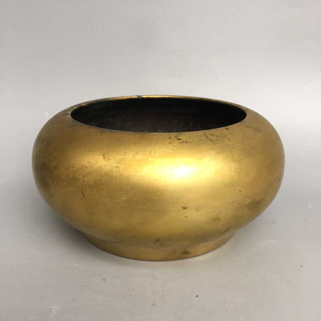 老件15公分香炉金香炉聚宝盆2610克紫铜德款明宣金明宣茶道